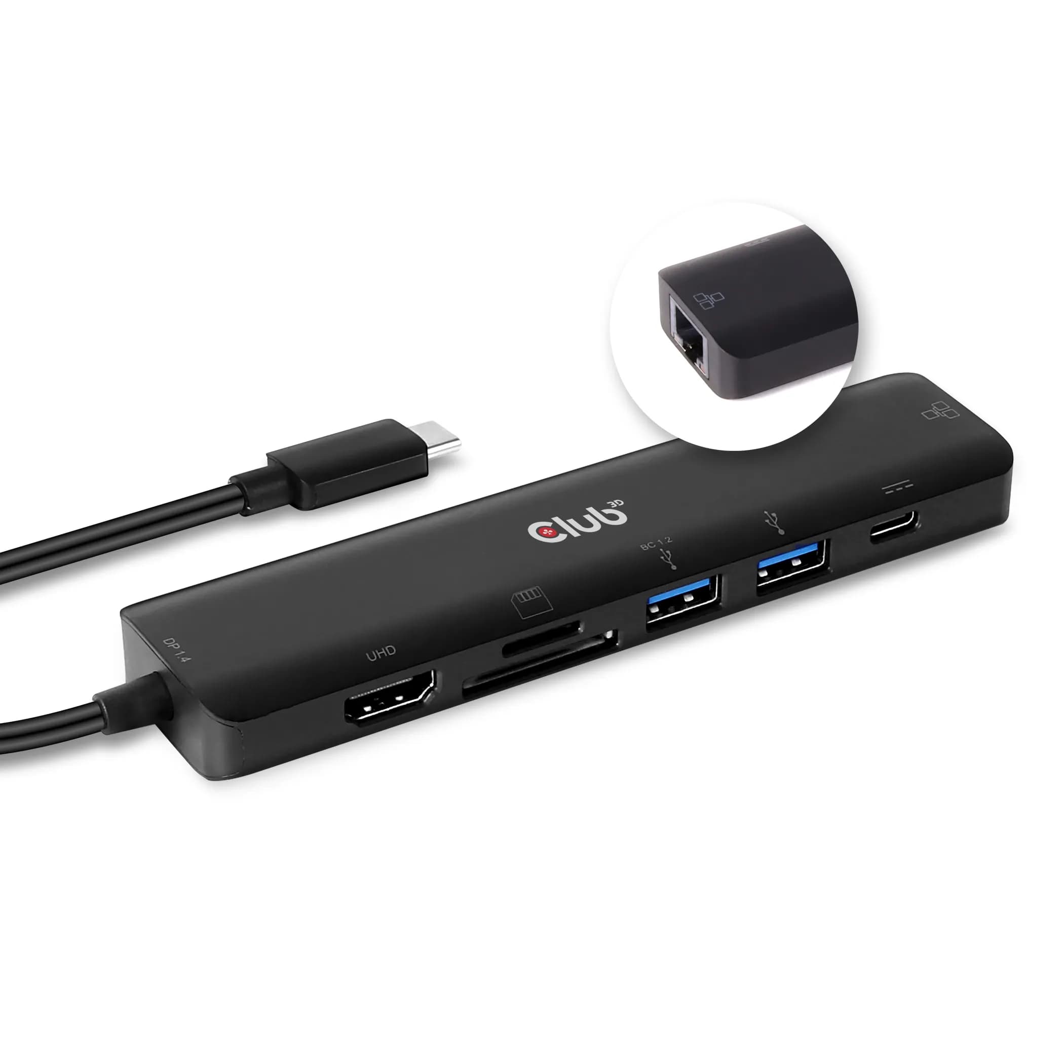 Club 3D 3.2 Gen1 USB-C 7-in-1 -hubi, Musta