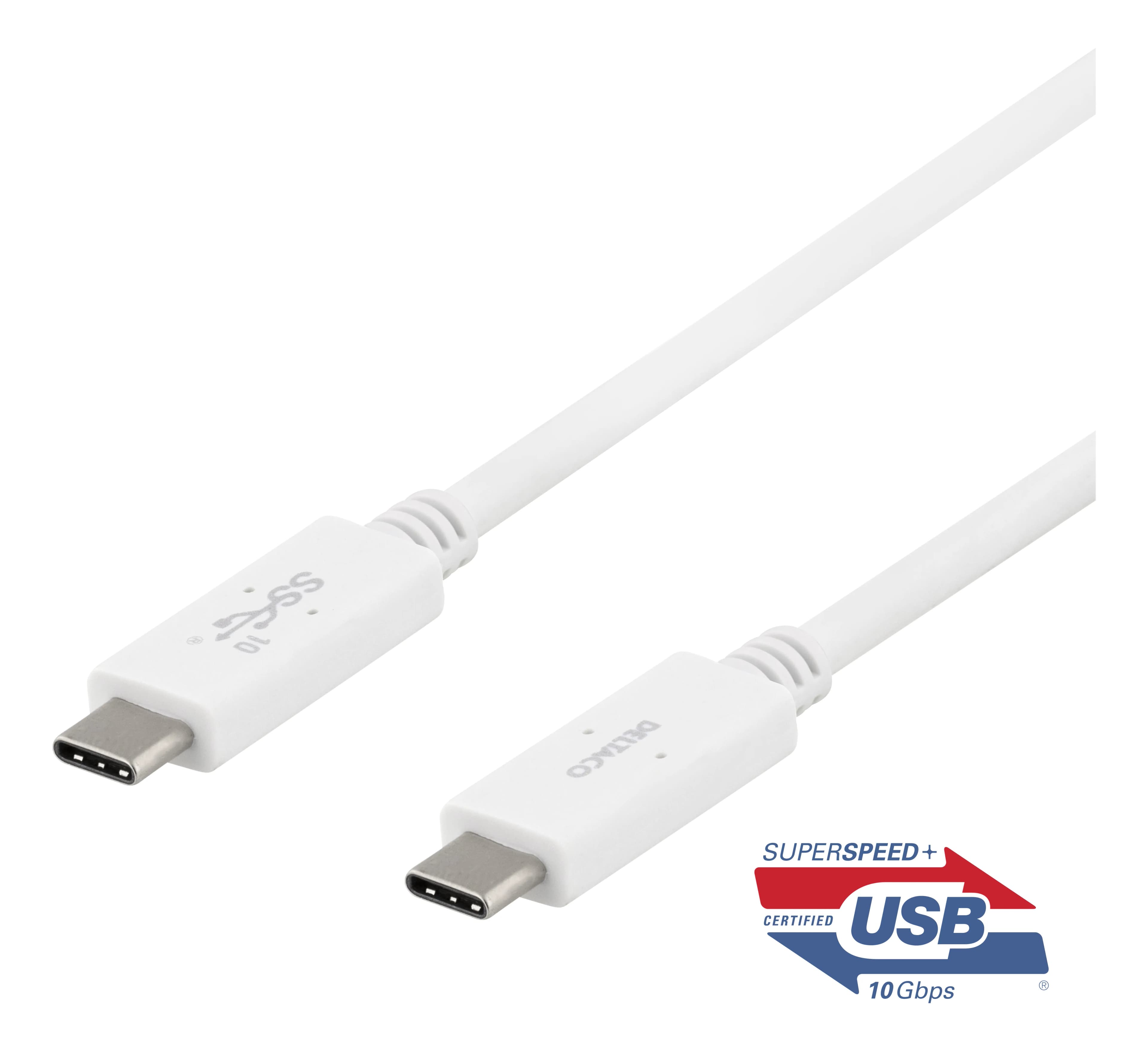 Deltaco USB-C -kaapeli, 100 W, 0,5 m, valkoinen