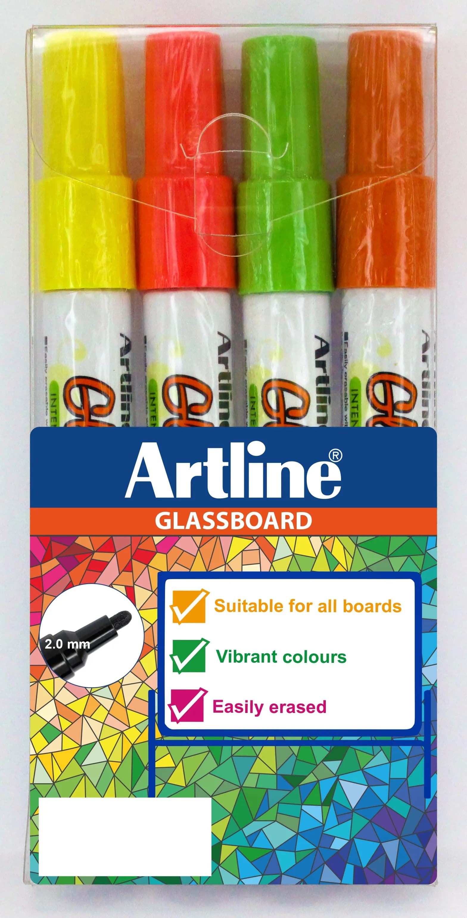 Artline Glassboard Marker pink, yellow, green, orange (4)