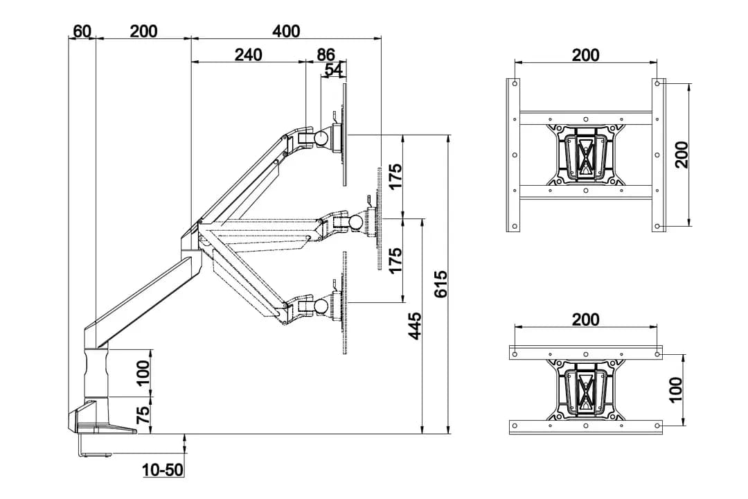 Multibrackets M VESA Gas Lift XL Single HD -monitorivarsi yhdelle näytölle 15-49"", kaasujousella, 18 kg, hopea