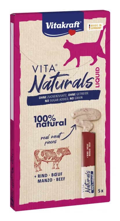 Vitakraft Vita Naturals Liquid Beef, Kissan märkäruoka, Adult, 5 x 15 g
