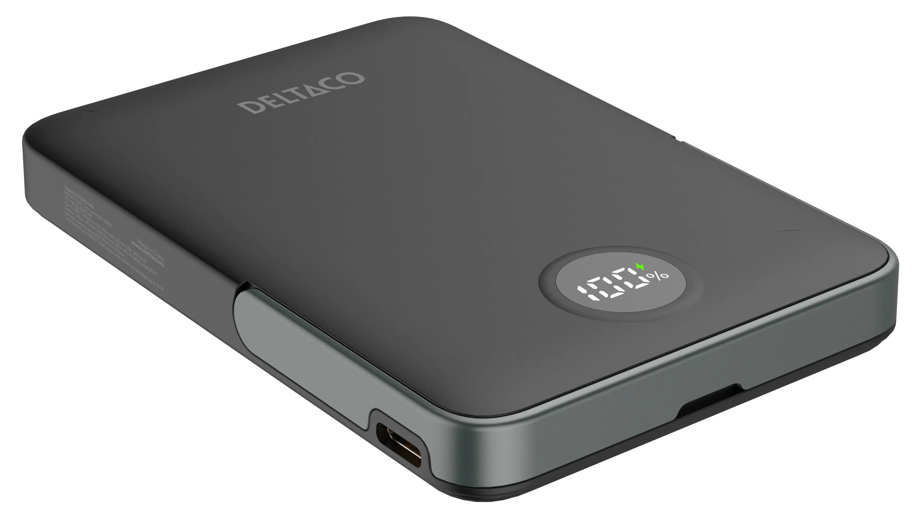 Deltaco 5000 mAh, wireless charging, PD 20W, magnet -varavirtalähde, Musta