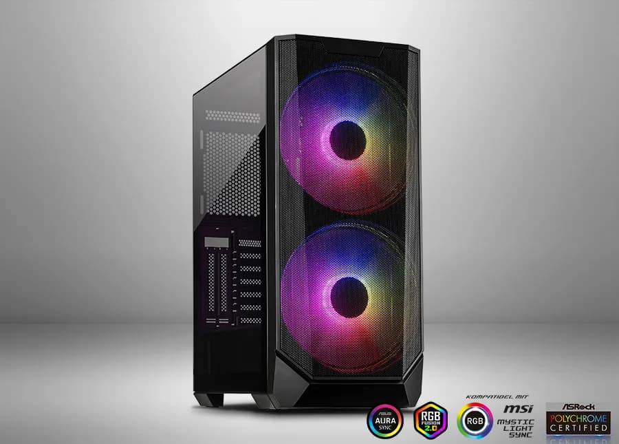 Inter-Tech Airstream IT-3503 -miditornikotelo RGB-valaistuksella, musta