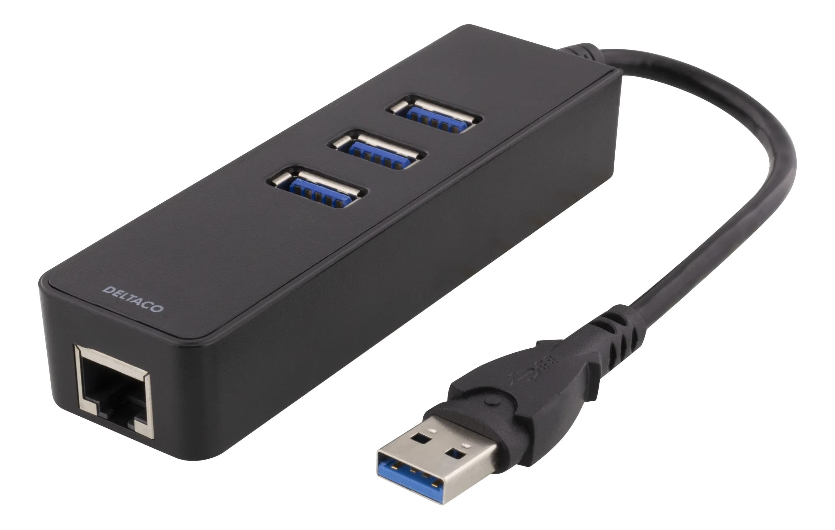 Deltaco Verkkosovitin, 1xGigabitRJ45, 1xUSB3 A ur, 3x USB3 na, musta