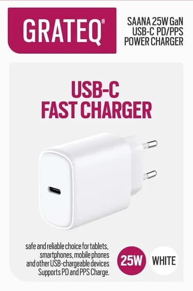 Grateq Saana GaN PD/PPS USB-C 25W -verkkovirtalaturi