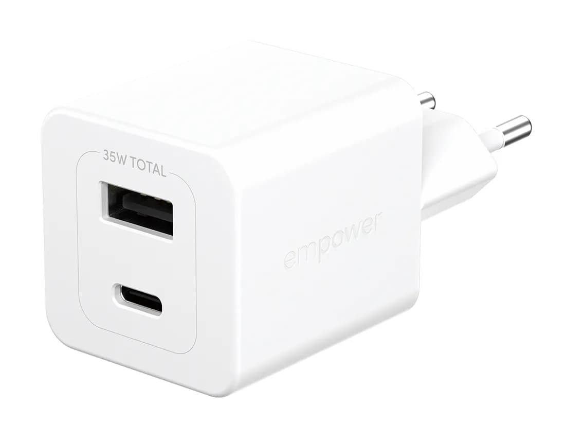 PanzerGlass empower Turbo USB-C + USB-A -laturi, hopea-valkoinen