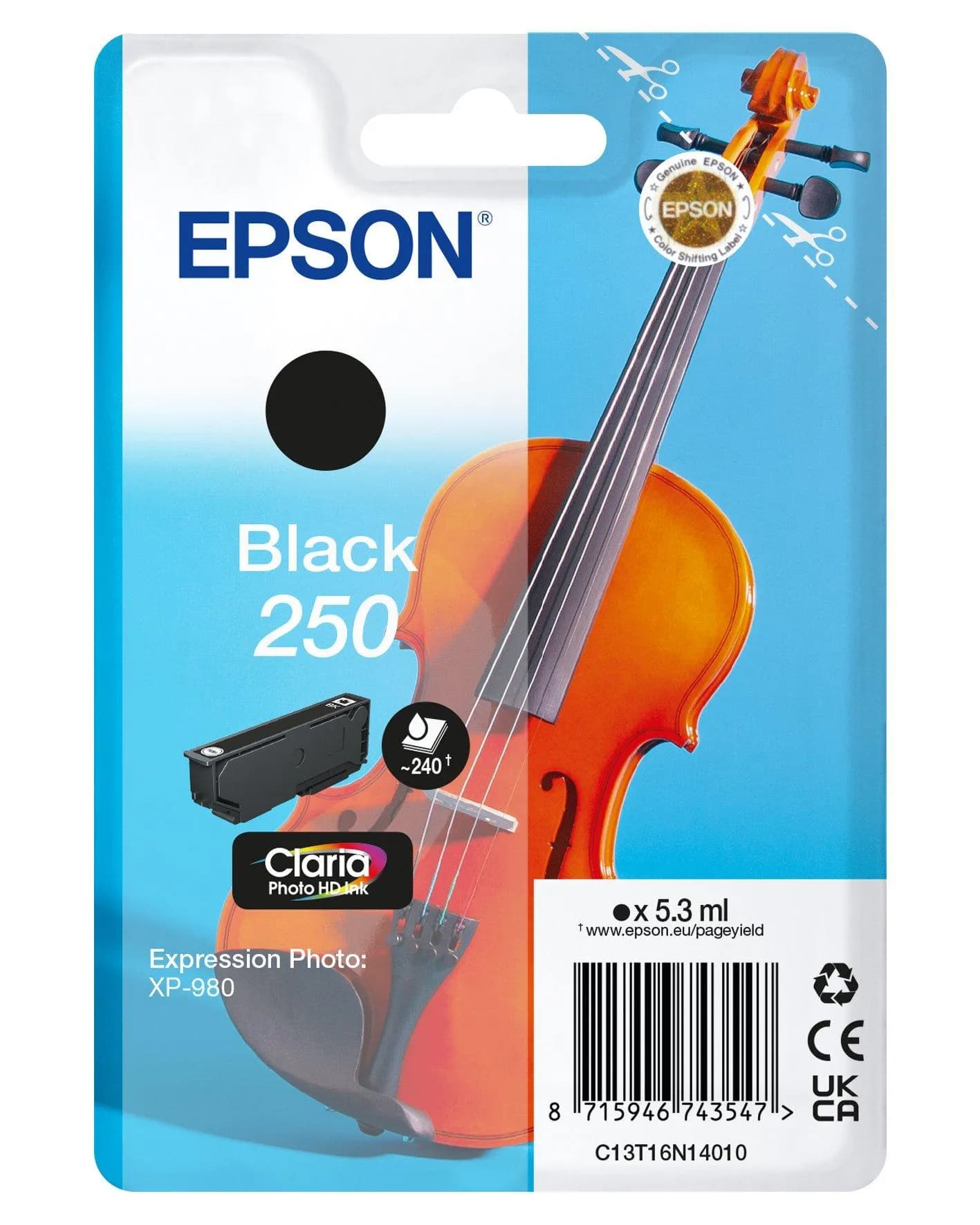 Epson 250 -mustekasetti, 5.3 ml, musta