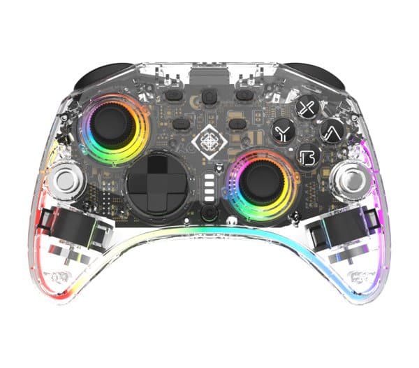 DELTACO GAMING Langaton läpinäkyvä Switch 2-ohjain, jossa on C-painike, RGB-valaistus ja makropainikkeet