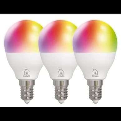 DELTACO Smart Home RGB-lamput E14 G45, 5W, mini globe, 3 kpl SH-LE14G45RGB-3P Vastaa: N/A