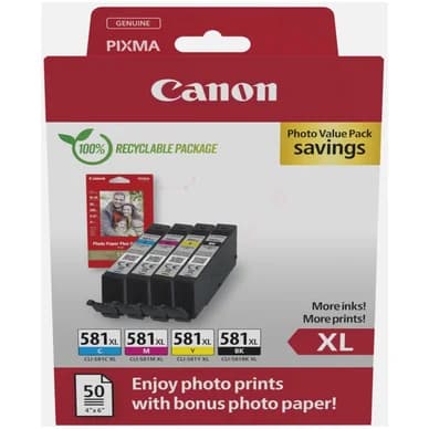 Canon CLI-581XL Mustepatruuna MultiPack + PP 201 A6, 50 sivua 2052C006 Vastaa: N/A