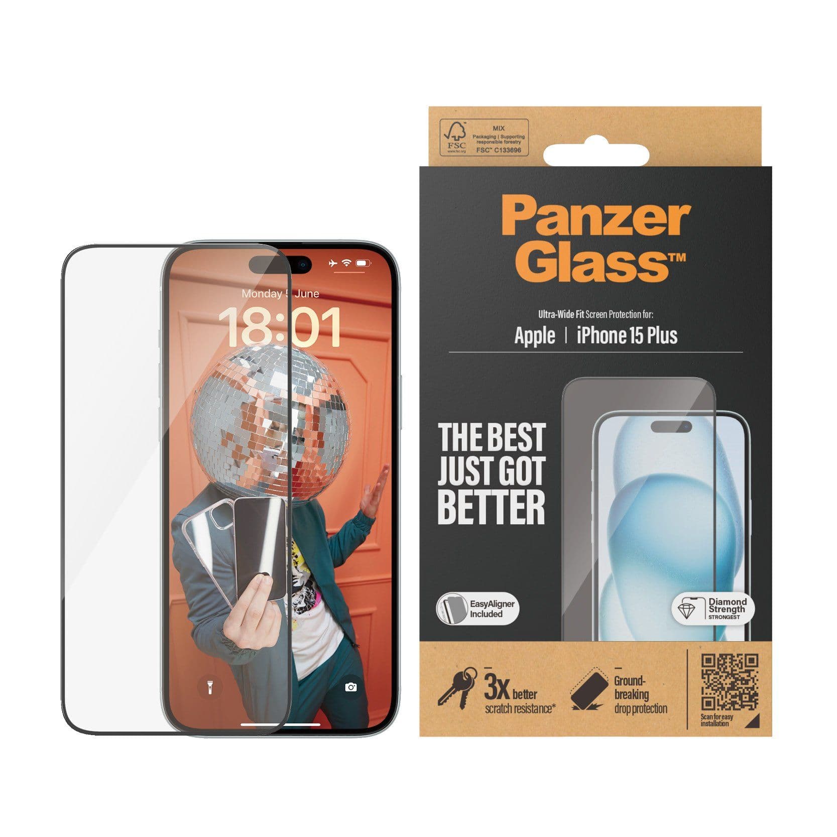 PanzerGlass™ | Ultra-Wide Fit - Matkapuhelimen näytönsuoja - Kristallinkirkas | Apple iPhone 15 Plus