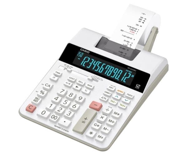 Casio FR-2650RC, Työpöytä, Tulostuslaskin, 12 lukua, Musta, Valkoinen