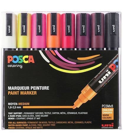 POSCA-merkintäsarja PC-5M, 8 kpl lämpimiä värejä
