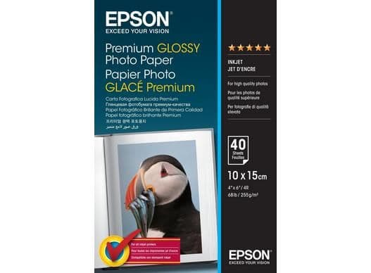 Epson Premium Glossy Photo Paper - 10x15cm - 40 Arkkia, Premium kiilto, 255 g/m², Valkoinen, 40 arkkia, - SureColor SC-T7200D-PS - SureColor SC-T7200D - SureColor SC-T7200-PS - SureColor SC-T7200 -..., 100 mm