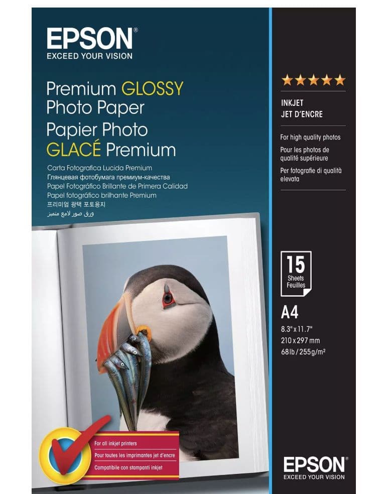 Epson Premium Glossy Photo Paper - A4 - 15 Arkkia, Premium kiilto, 255 g/m², A4, 15 arkkia, - SureColor SC-T7200D-PS - SureColor SC-T7200D - SureColor SC-T7200-PS - SureColor SC-T7200 -..., 1 kpl