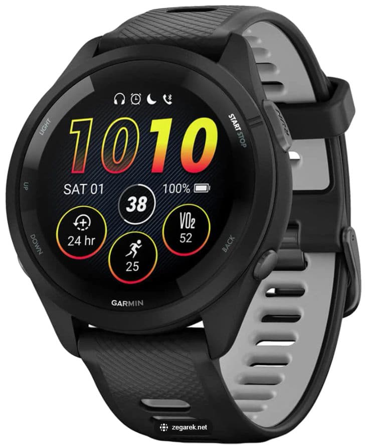Garmin Forerunner 265 älykello, musta kehys ja kotelo, musta ja harmaa silikoniranneke