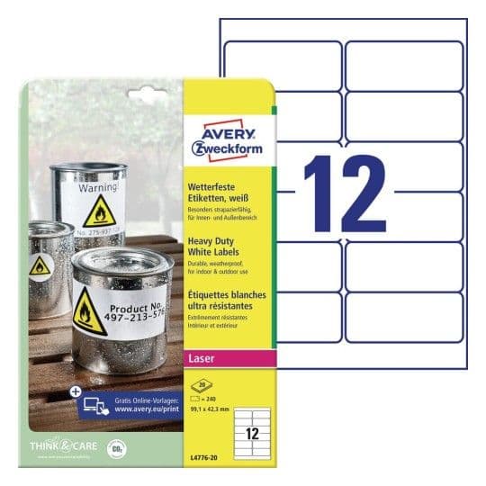 Etiket Avery Zweckform 99,1x42,3 mm hvid - (20 ark x 12 stk.)