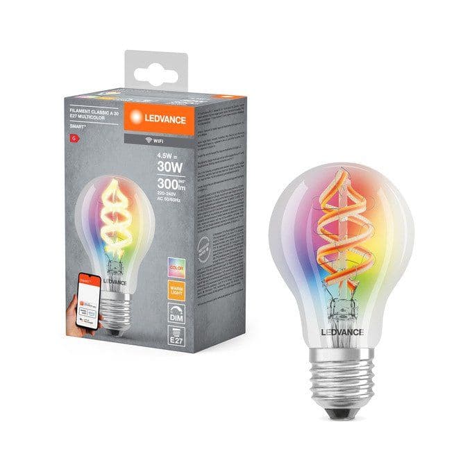 LEDVANCE SMART+ WiFi Filament Classic RGBW, Älylamppu, Läpinäkyvä, Wi-Fi, LED, E27, Lämmin valkoinen