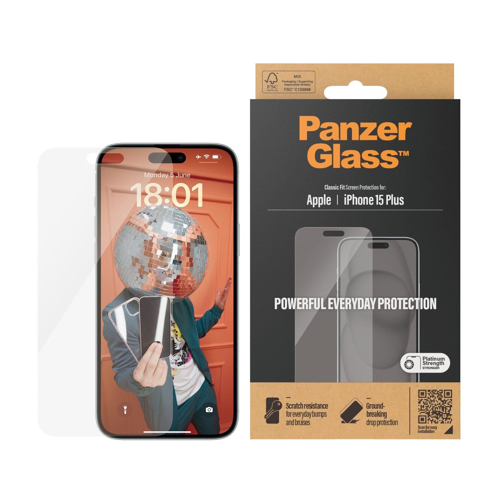 PanzerGlass™ | Classic-Fit - Näytön suojaus matkapuhelimelle - Kristallinkirkas | Apple iPhone 15 Plus