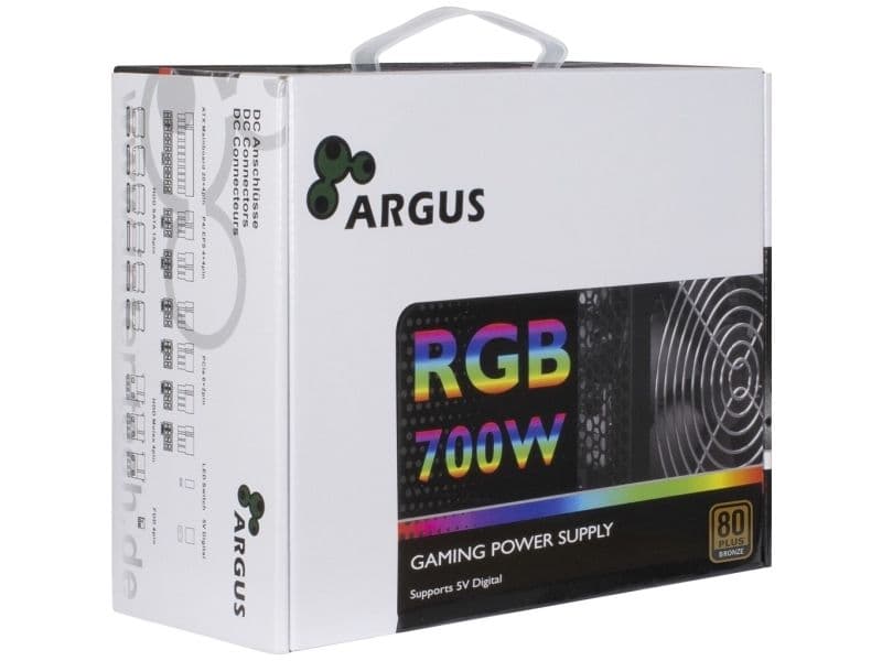 Argus RGB-700W II - Virtalähde (sisäinen) - ATX12V 2.3 - 80 PLUS Bronze - AC 100/240 V - 700 Watt - aktiivinen PFC - musta