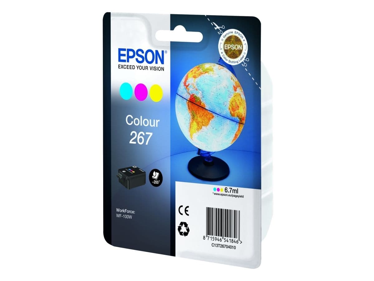 Epson Globe Singlepack Colour 267 ink cartridge, Syaani, Magenta, Keltainen, Väriainepohjainen muste, 6,7 ml, 1 kpl, 200 sivua