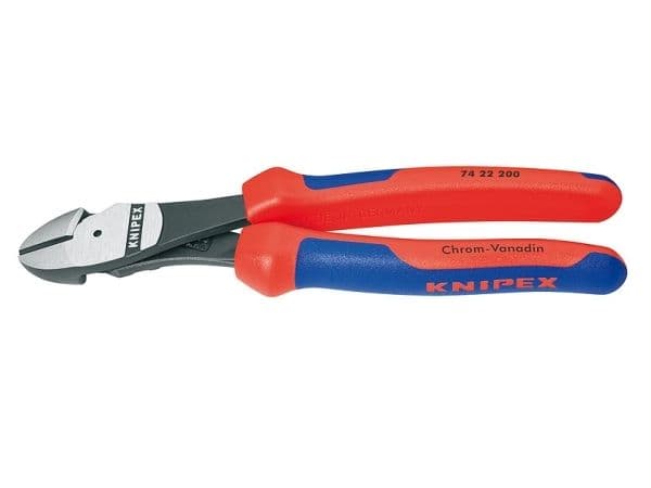 Knipex 74 22 200, Sivuleikkurit, Kolahduksenkestävä, Dielektrinen, Kromivanadiini-teräs, Muovi, Sininen, Punainen, 200 mm