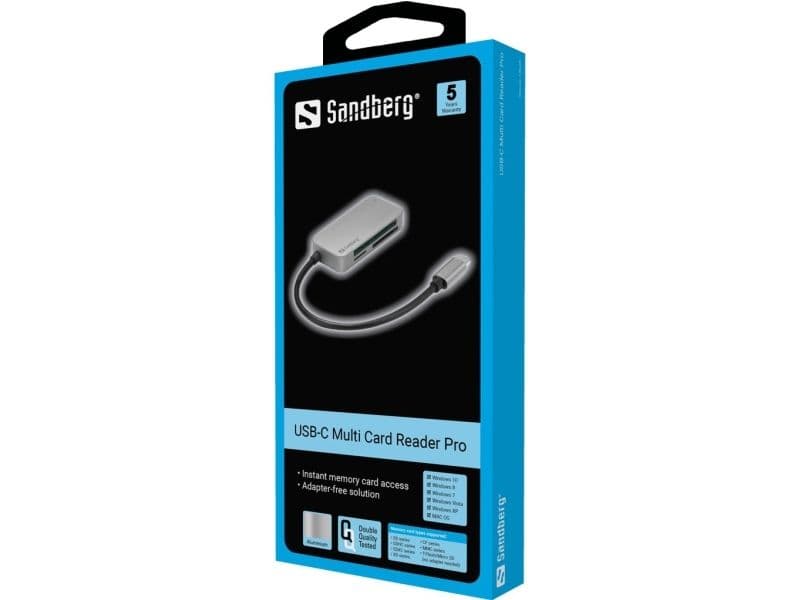 Sandberg USB-C Multi Card Reader Pro - Kortinlukija (MMC, SD, TransFlash, microSD, SDHC, SDXC, CFast Card) - USB-C - USB-C