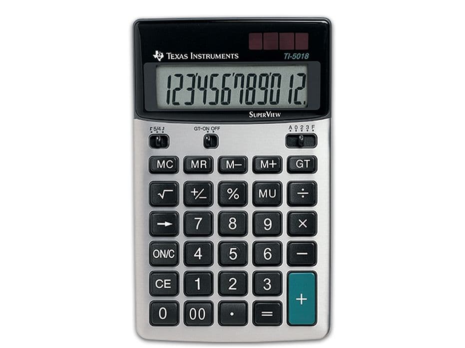 Texas Instruments TI-5018 SV, Työpöytä, Perus, 12 lukua, 1 linjat, Musta, Hopea