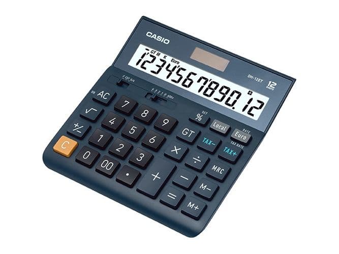 Casio DH-12ET, Työpöytä, Perus, 12 lukua, 1 linjat, Akku/Aurinko, Musta