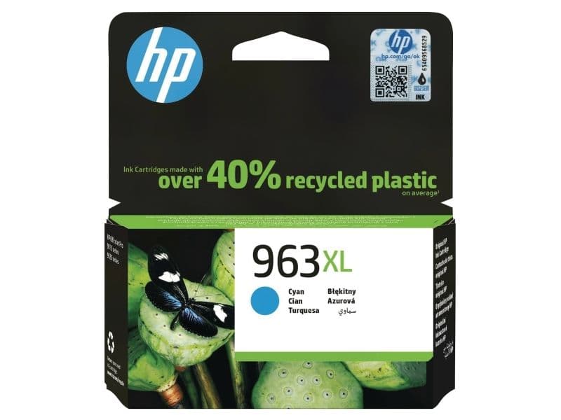 HP 963XL alkuperäinen riittoisa syaani mustepatruuna, Korkea (XL) värintuotto, Väriainepohjainen muste, 22,77 ml, 1600 sivua, 1 kpl