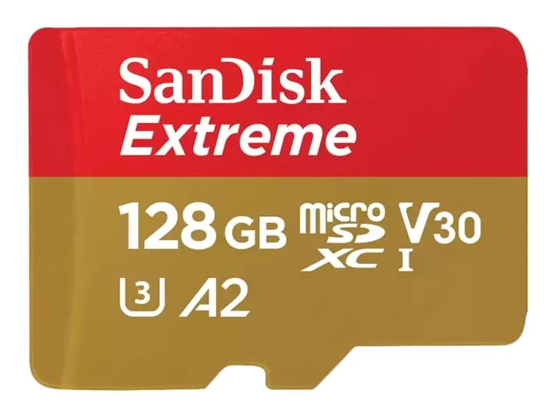 SanDisk Extreme - Flash-muistikortti (microSDXC-SD-sovitin sisältyy) - 128 GB - A2 / Video Class V30 / UHS-I U3 / Class10 - microSDXC UHS-I
