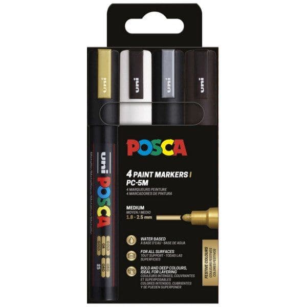 POSCA PC-5M 4kpl (kultainen, valkoinen, hopea, musta)
