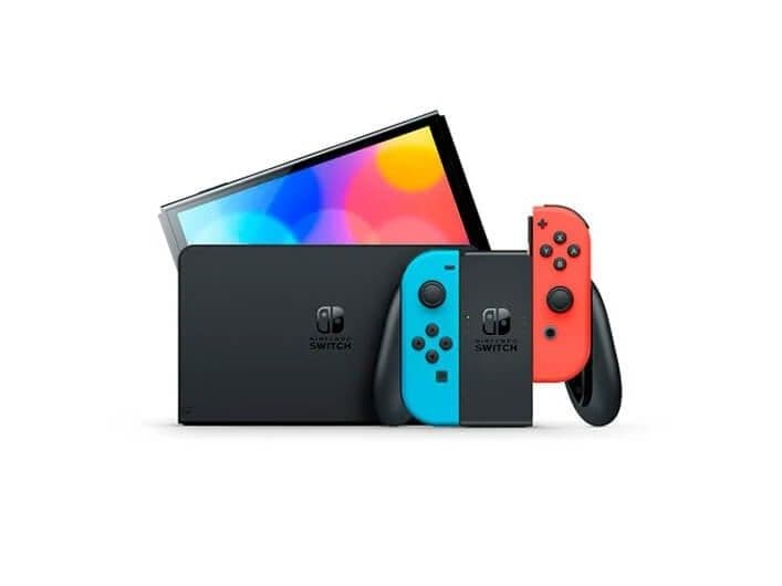 Nintendo | Switch OLED - Pelikonsoli - Full HD - 64 Gt - Musta - | Sisältää 2 x Joy-Con (neonpunainen/neonsininen)