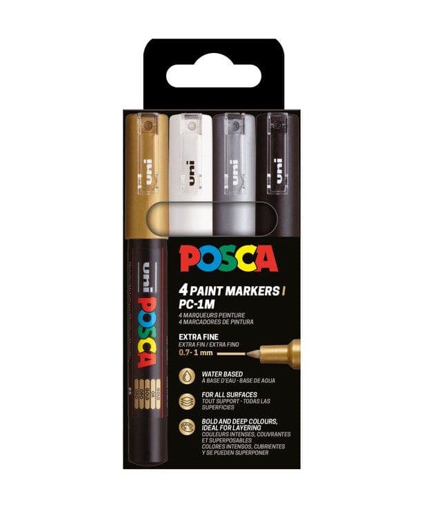 POSCA PC-1M 4kpl setti (musta,valkoinen,kulta,hopea)
