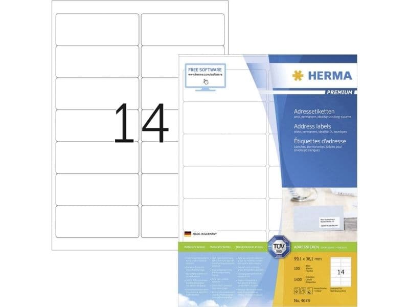 HERMA 4678, Valkoinen, Paperi, Laser/Inkjet, Matta, Kiinteä, Pyöristetty suorakulmio