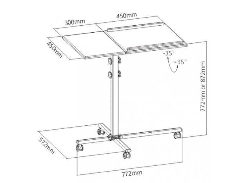 Techly ICA-TB TPM-2, Kannettavan tietokoneen teline, Musta, Hopea, MDF-levy, Alumiini, 10 kg, 772 - 872 mm, -35 - 35°