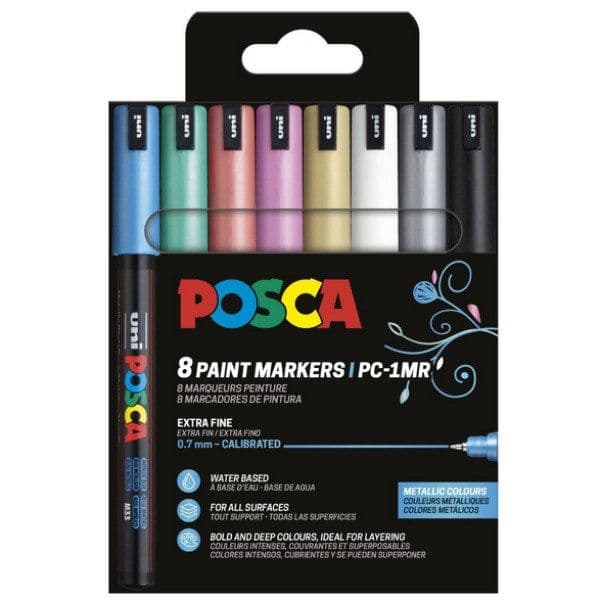 POSCA PC-1MR 8kpl metallivärejä (sis. musta+valkoinen)