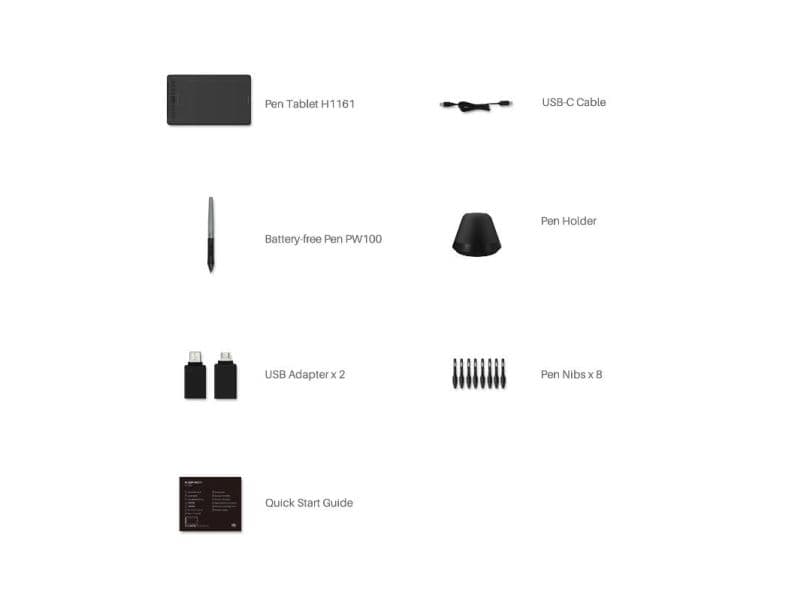 HUION H1161 tegneplade 5080 lpi 279,4 x 174,6 mm USB Sort