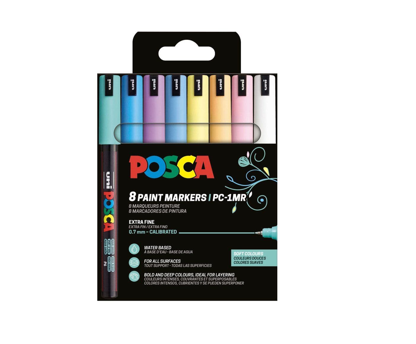 POSCA-tussisarja pehmeät värit, PC-1MR 8 värilajitelma