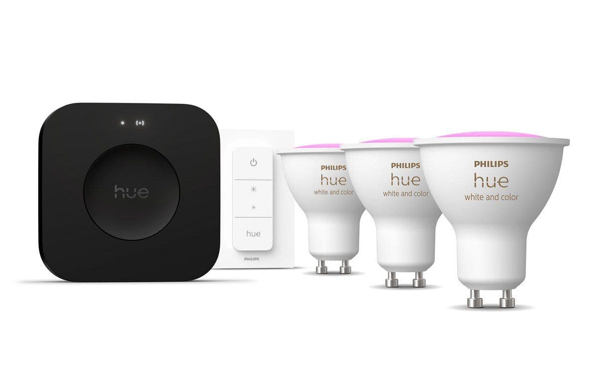 Philips Hue White and Color Ambiance -aloituspakkaus - 3 x GU10-polttimoa (400lm) + himmennin + Bridge Pro