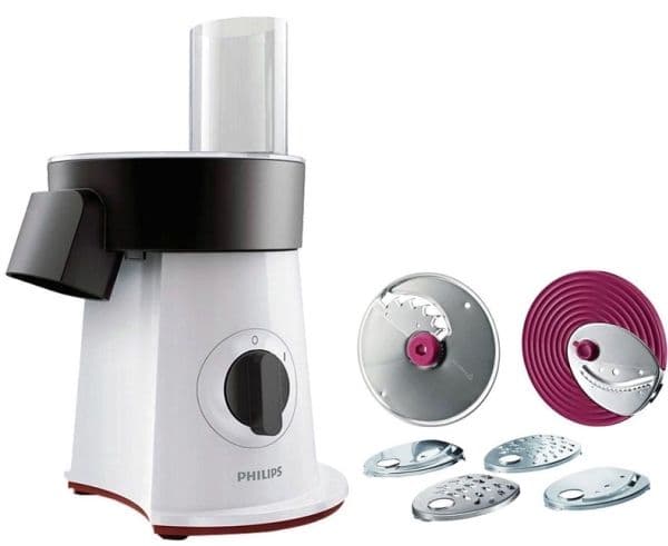 Philips Viva Collection HR1388/80 -salaattileikkuri, 600 RPM, Muovi, Turvallinen lukitusjärjestelmä, Musta, Punainen, Valkoinen, Ruostumaton teräs, Muovi