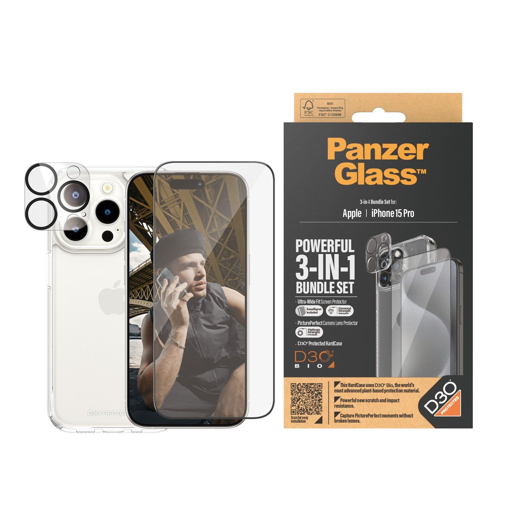 PanzerGlass™ | 3-i-1 suojapaketti | Apple iPhone 15 Pro