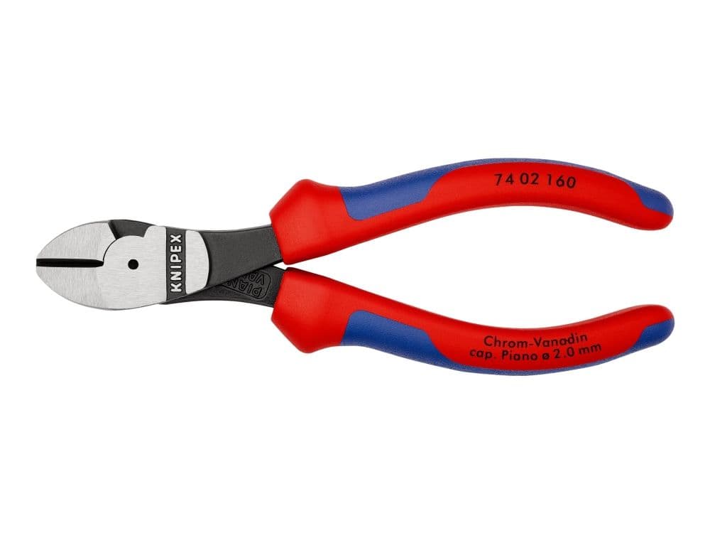 Knipex 74 02 160, Sivuleikkurit, Kromivanadiini-teräs, Muovi, Sininen, Punainen, 160 mm, 209 g