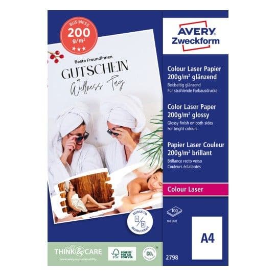 Avery 2798Z, Kiilto, 200 g/m², A4, Valkoinen, 100 arkkia, 310 mm