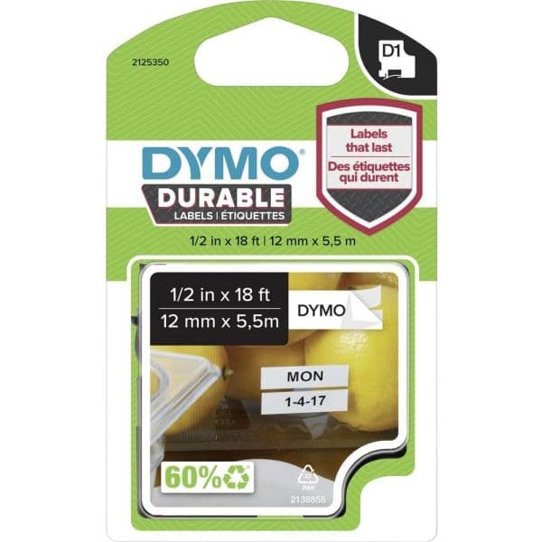 Labeltape DYMO® D1 Durable sort på hvid 12mm x 5,5m