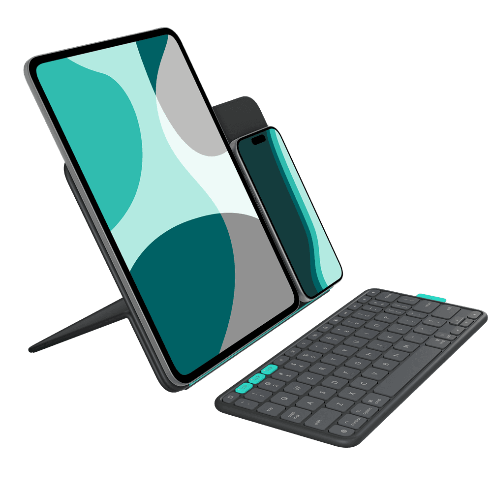 Logitech Flip Folio - Näppäimistö ja foliokotelo - täysikokoinen - langaton - Bluetooth 5.1 LE - QWERTY - pohjoismainen (tanskalainen/suomalainen/norjalainen/ruotsalainen) - grafiitti - Apple 13-tuumaiseen iPad Airiin (M2, M3) 13-tuumaiseen iPad Proon (M4)