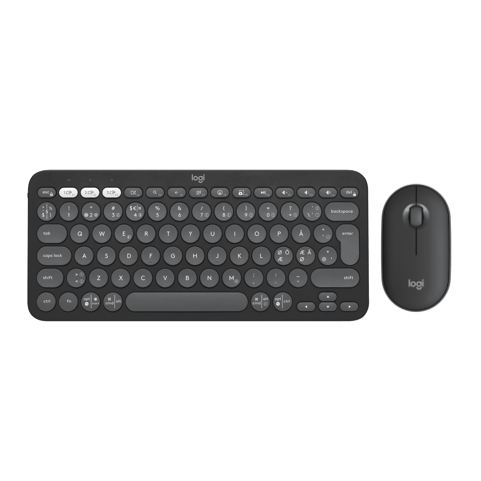 Logitech® | Pebble 2 Combo - Näppäimistö ja hiiri - langaton - Bluetooth LE - Pohjoismainen asettelu - Tonal-Graphite