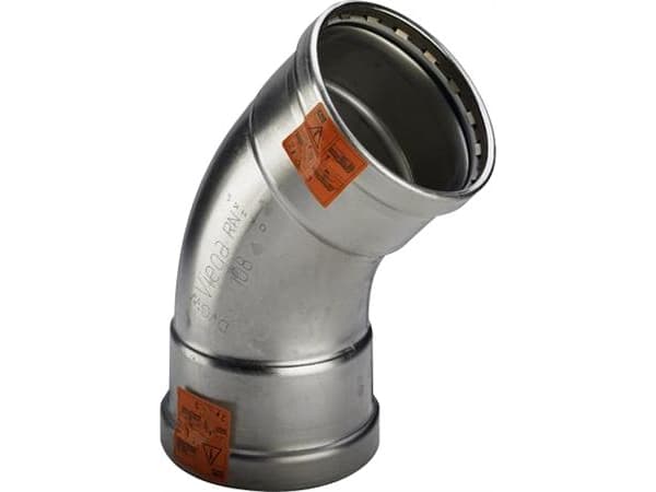 VIEGA Inox taivutus 45 astetta 76,1mmINOX, ruostumattomasta teräksestä valmistettu holkki / pistorasia, SC-Contur