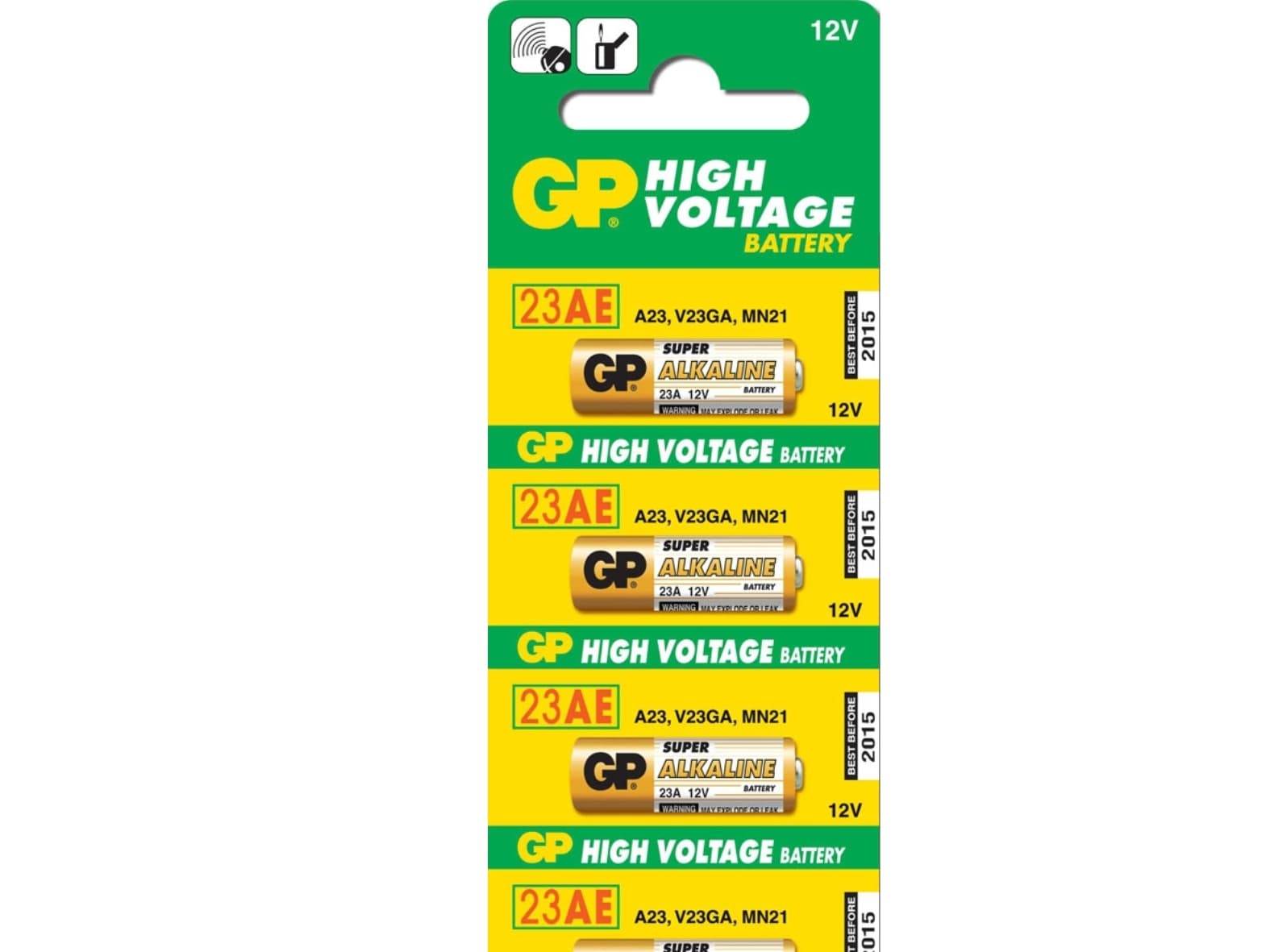 GP Batteries High Voltage 23A, Kertakäyttöinen akku, Alkali, 12 V, 5 kpl, Monivärinen, Kupla