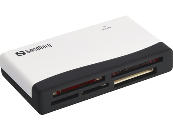 Sandberg Multi Card Reader, CF, MMC, Muistitikku (MS), MicroSD (TransFlash), SD, SDHC, SDXC, xD, Musta, Valkoinen, 480 Mbit/s, RoHS compliance, USB, USB
